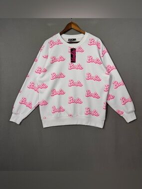 Barbie Mattel, Pink and White Barbie Logo Crewneck Sweatshirt, Large NWT